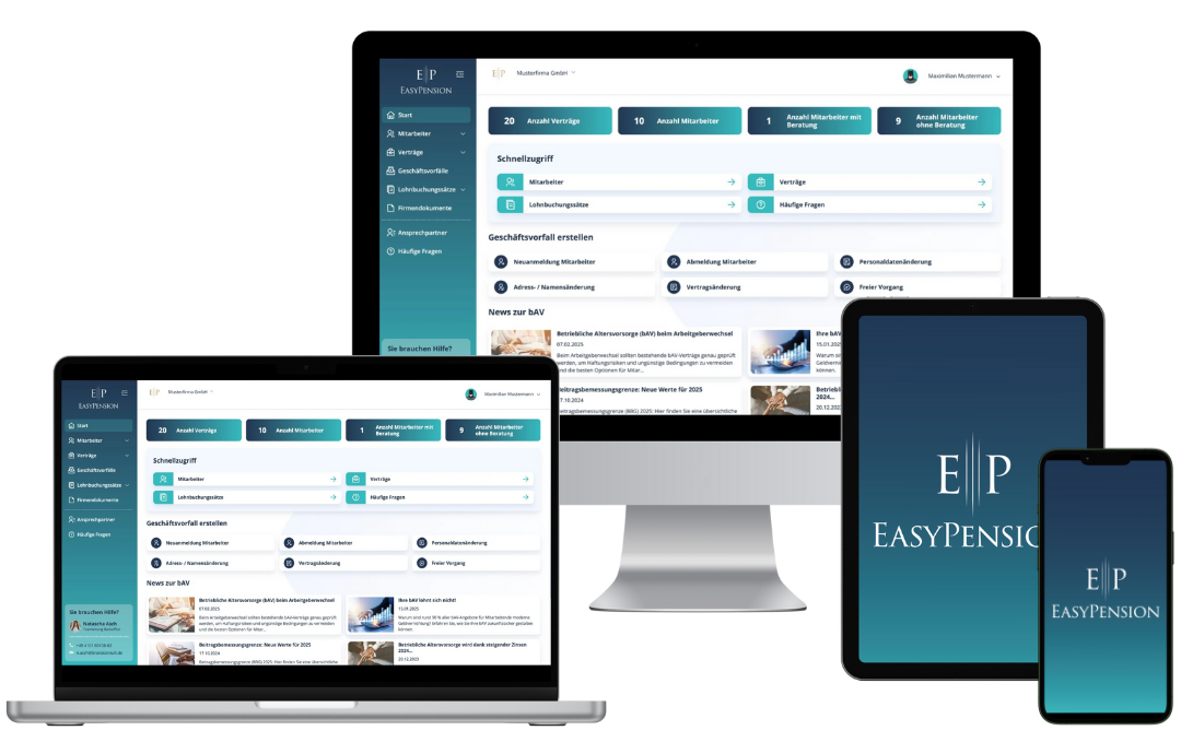 EasyPension® - Die Software für eine vollautomatische bAV-Verwaltung. EasyPension® - Die Software für eine vollautomatische bAV-Verwaltung.